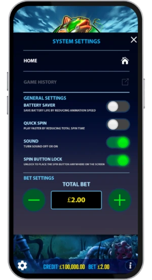 Settings menu